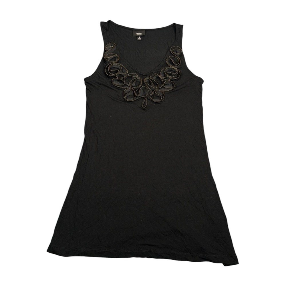 Mossimo Black V-Neck Tank Top Studded Swirl Applique Rayon Womens Small